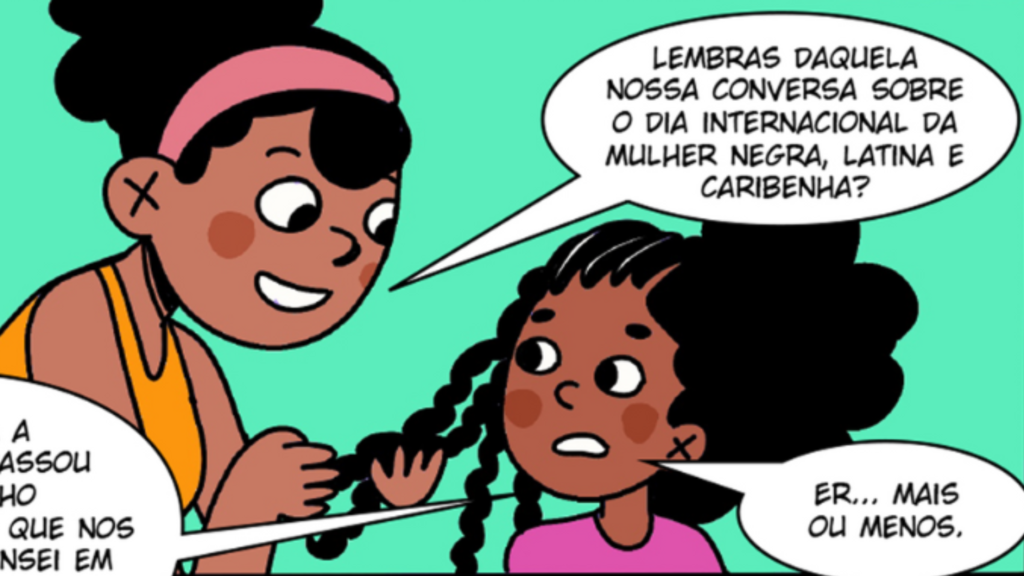 História em quadrinhos de Helô Rodrigues para o jornal Vozes Diversas, publicação organizada pela Mina de HQ para o Comitê de Inclusão e Diversidade da Visa