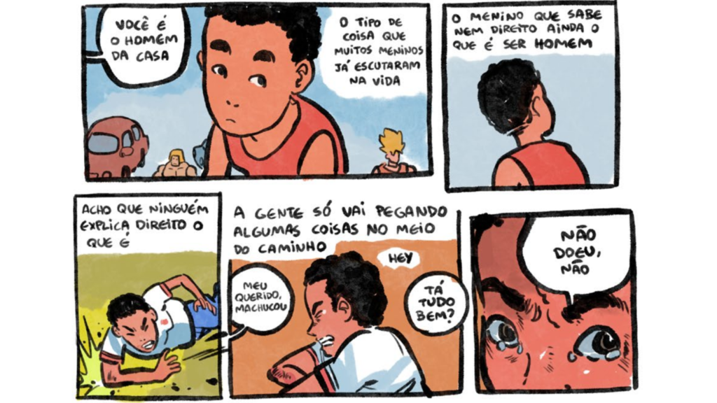 História em quadrinhos de Paulo Moreira para o jornal Vozes Diversas, publicação organizada pela Mina de HQ para o Comitê de Inclusão e Diversidade da Visa